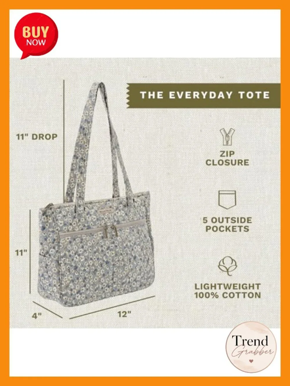 Quilted Cotton Tote with Multiple Pockets Shoulder Bag